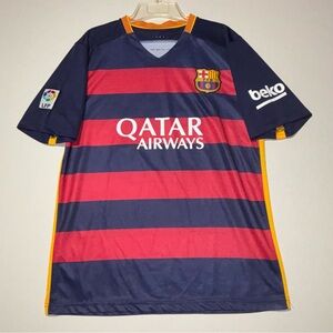 Title 55:
Barcelona Messi #10 Soccer Jersey 2XL Fits M Qatar Airways